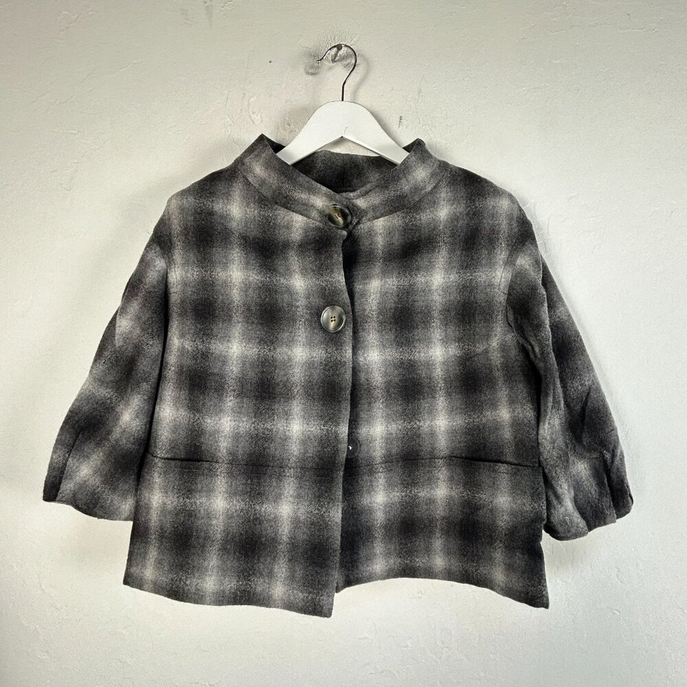 Vince Womens Gray Plaid Wool Cropped Blazer Jacket Large Lined Button Front